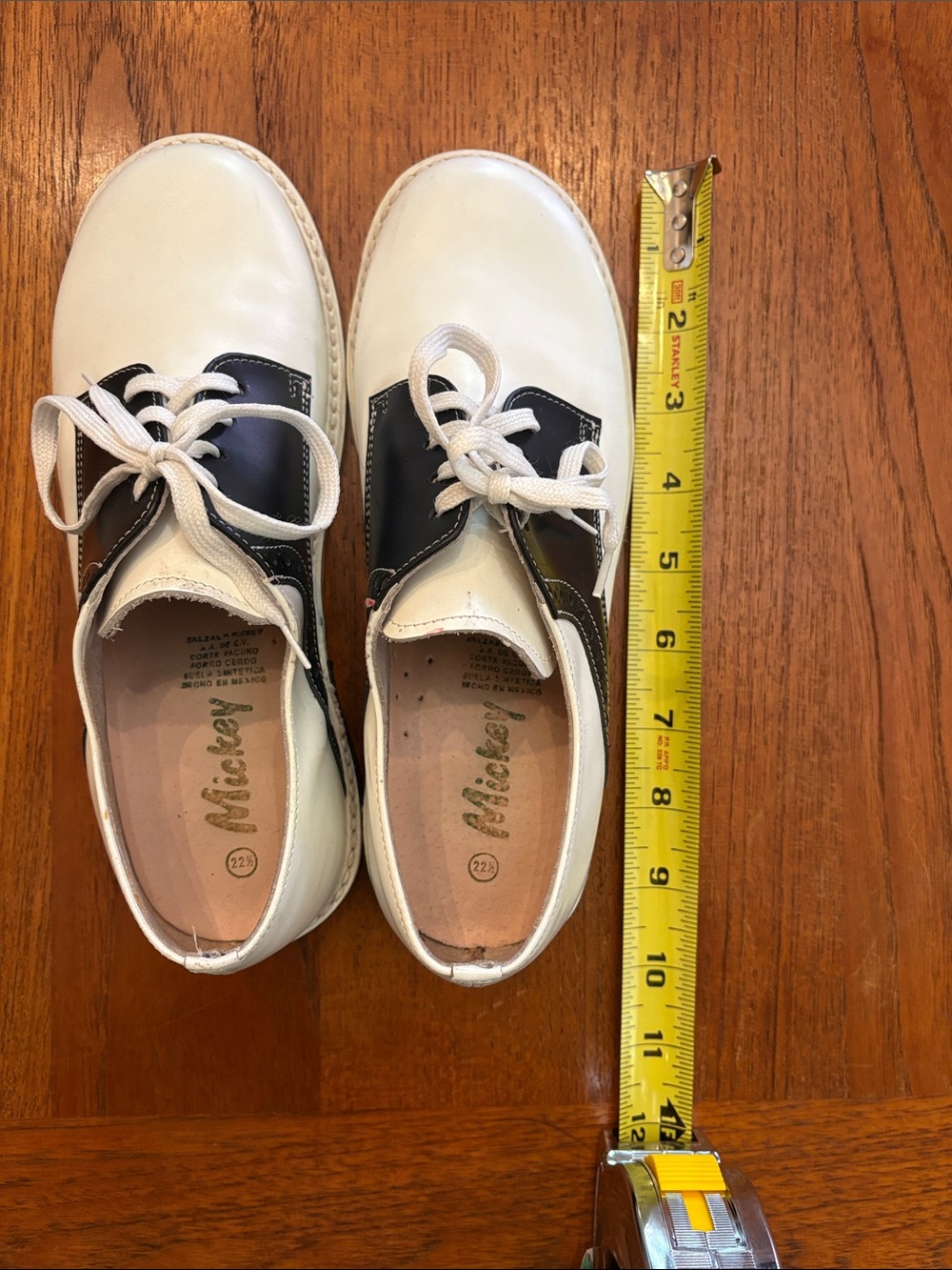 Vintage Mickey Saddle Shoes made in MX Black/ white hardly worn leather sole 5.5 - Picture 6 of 8